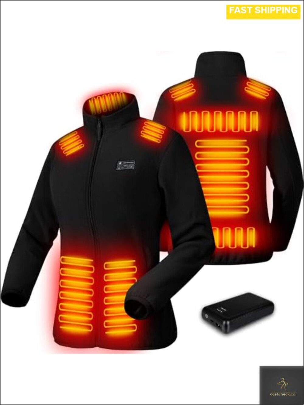 Womens Heated Fleece Jacket Battery Pack 3-Zone Smart Heating Outdoor